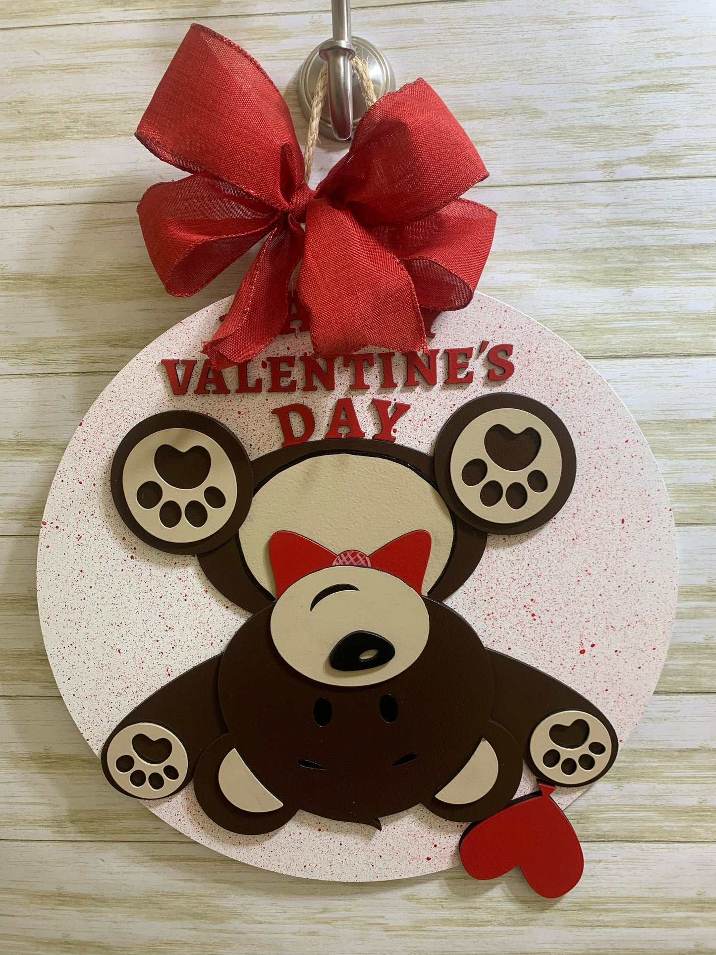 Valentines Day Bear Wood Round